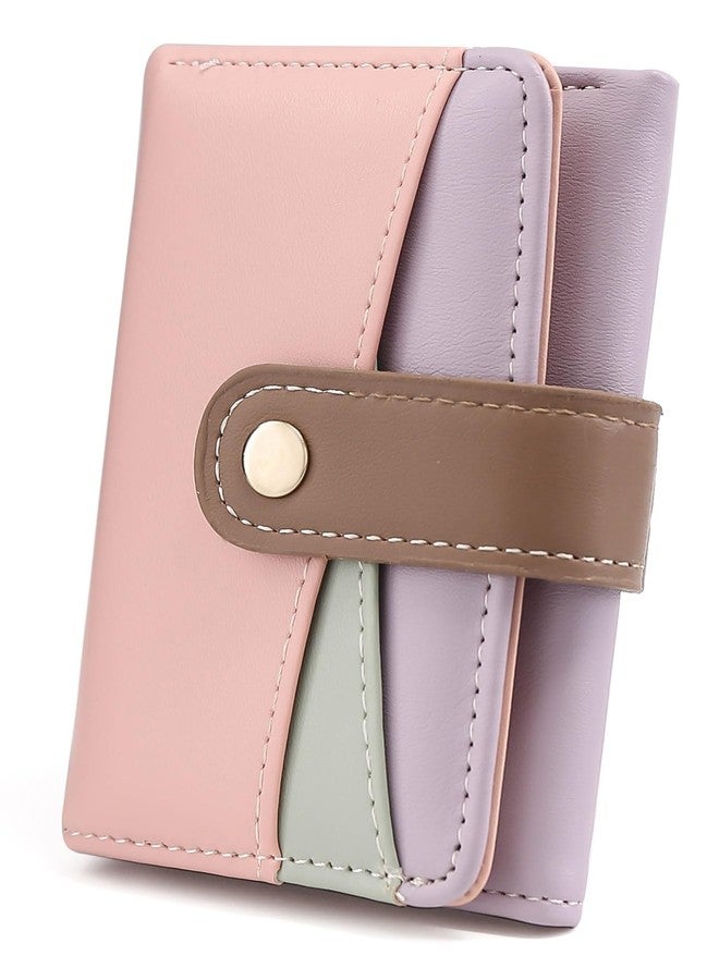 Elios Women's Wallet Color-Blocking Design Vegan Leather Trifold Small Card Holder Compact Ladies Purse with Multiple Card Slots RFID Blocking | Snap Closure | Mini Purse for Women (Pink) - Image 1